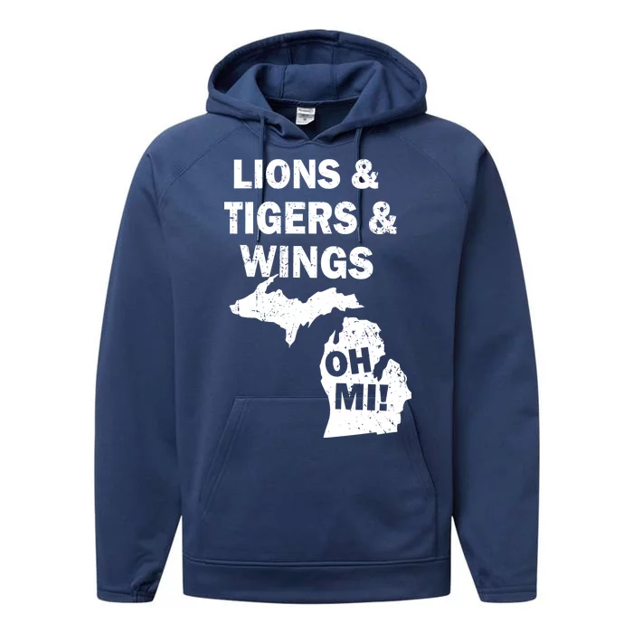 Lions Tigers Wings Oh MI Vintage Performance Fleece Hoodie