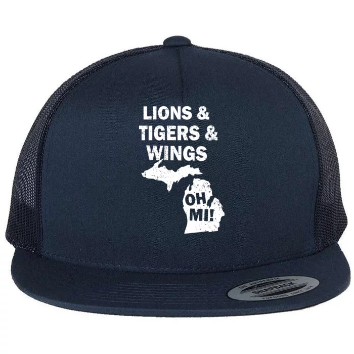 Lions Tigers Wings Oh MI Vintage Flat Bill Trucker Hat