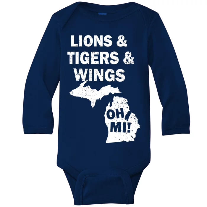 Lions Tigers Wings Oh MI Vintage Baby Long Sleeve Bodysuit