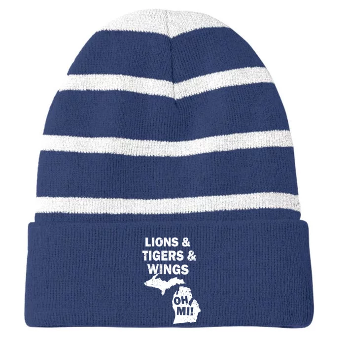 Lions Tigers Wings Oh MI Vintage Striped Beanie with Solid Band