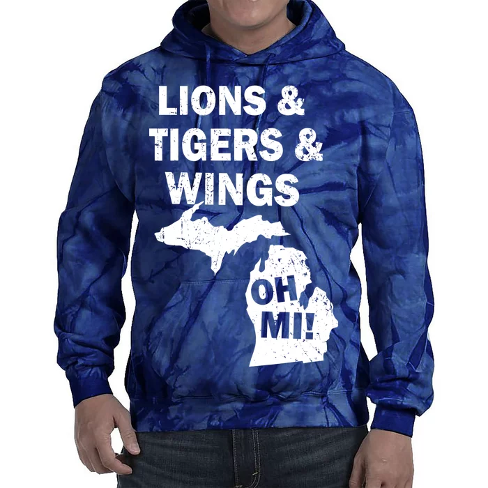 Lions Tigers Wings Oh MI Vintage Tie Dye Hoodie