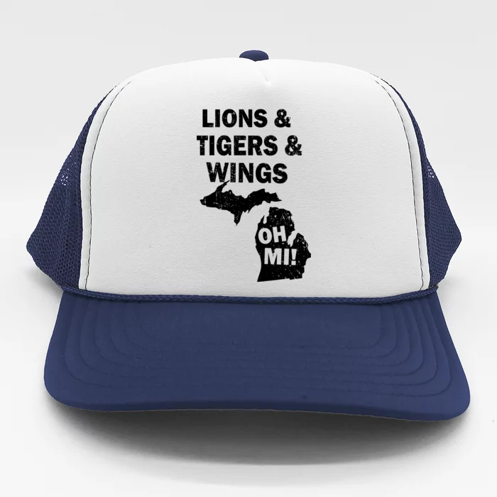 Lions Tigers Wings Oh MI Vintage Trucker Hat