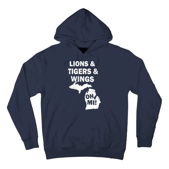 Lions Tigers Wings Oh MI Vintage Tall Hoodie