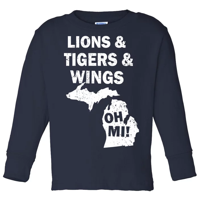 Lions Tigers Wings Oh MI Vintage Toddler Long Sleeve Shirt