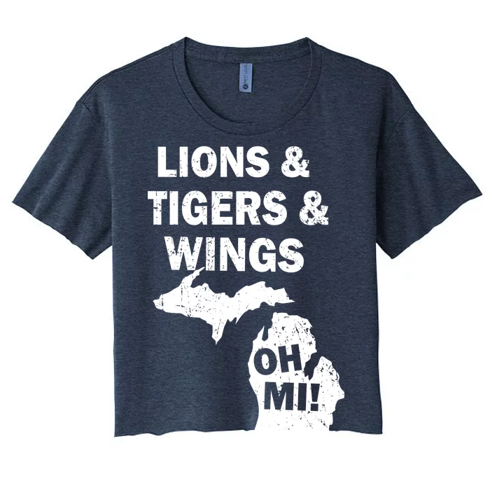 Lions Tigers Wings Oh MI Vintage Women's Crop Top Tee