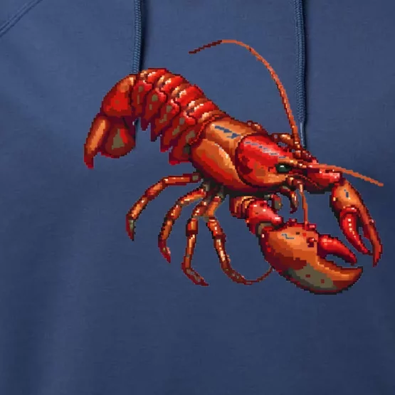 Lobster In Pixel Form Performance Fleece Hoodie