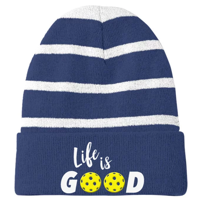 Life Is Pickleball Funny Striped Beanie with Solid Band