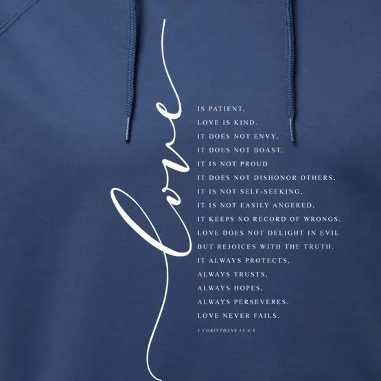 Love Is Patient Kind Bible Verse Christian Inspirational Gift Performance Fleece Hoodie