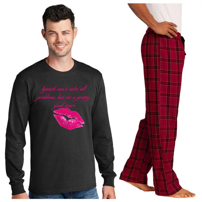 Lipstick Can't Solve All Pretty Problems But It's A Good Start Long Sleeve Pajama Set