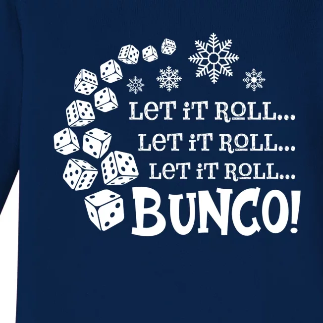 Let It Roll Bunco Game Dice Merry Christmas Xmas Santa Claus Great Gift Baby Long Sleeve Bodysuit