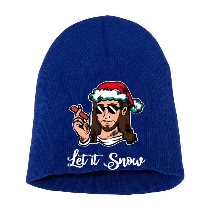 Let It Snow Cocaine Funny Gift Jesus Santa Ugly Xmas Sweater Gift Short Acrylic Beanie