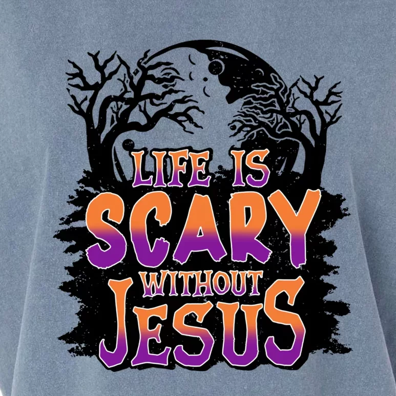 Life Is Scary Without Jesus Christian Halloween Tree Bible Garment-Dyed Women's Muscle Tee