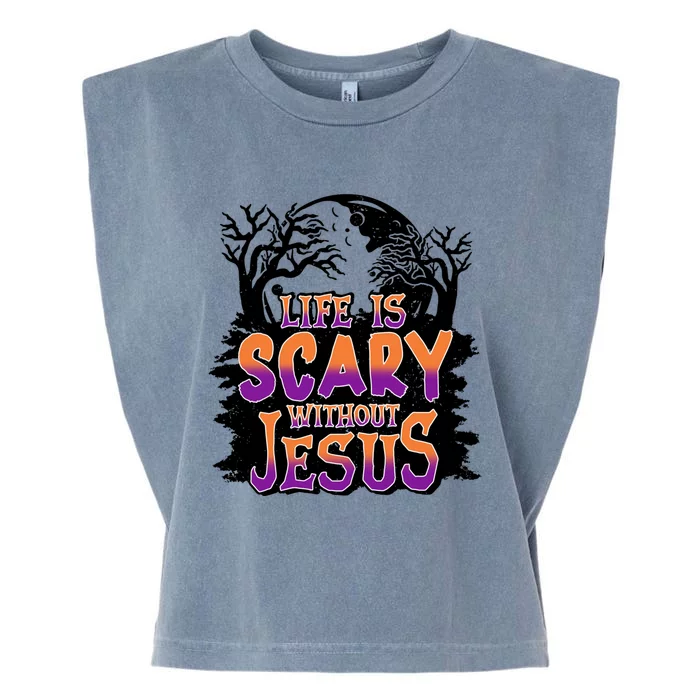 Life Is Scary Without Jesus Christian Halloween Tree Bible Garment-Dyed Women's Muscle Tee