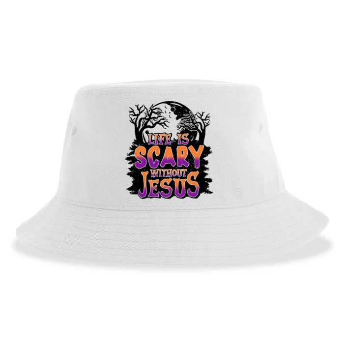 Life Is Scary Without Jesus Christian Halloween Tree Bible Sustainable Bucket Hat