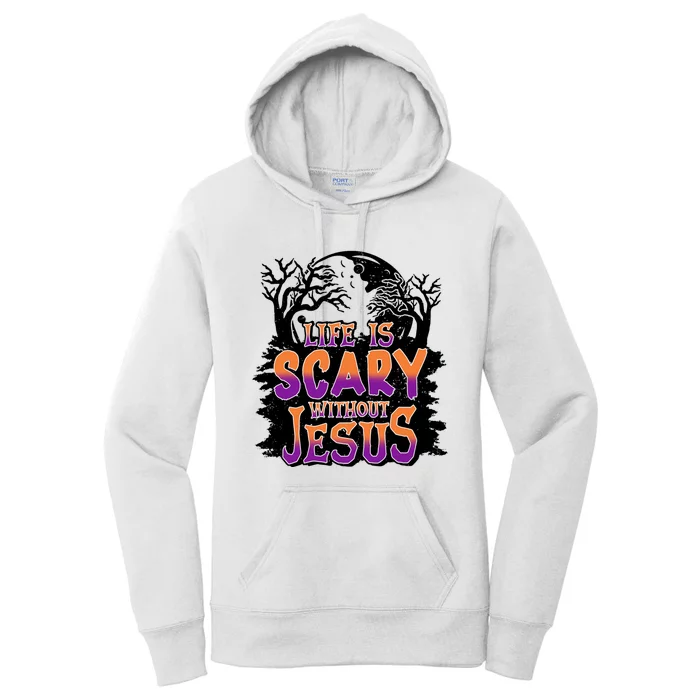 Life Is Scary Without Jesus Christian Halloween Tree Bible Women's Pullover Hoodie