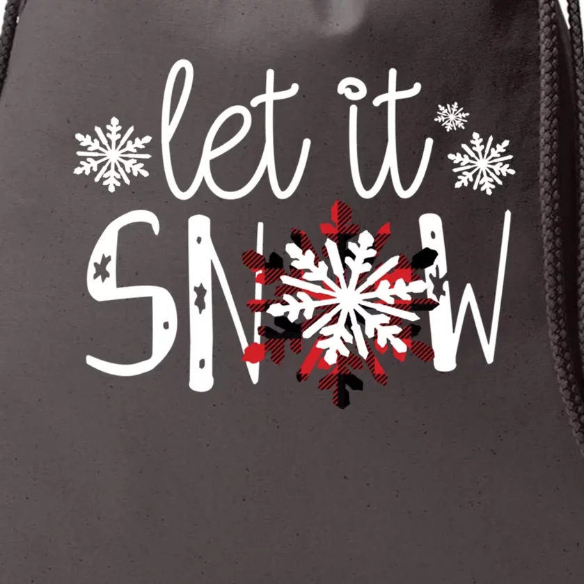 Let It Snow Cute Christmas Winter Buffalo Plaid Snowflake Gift Drawstring Bag