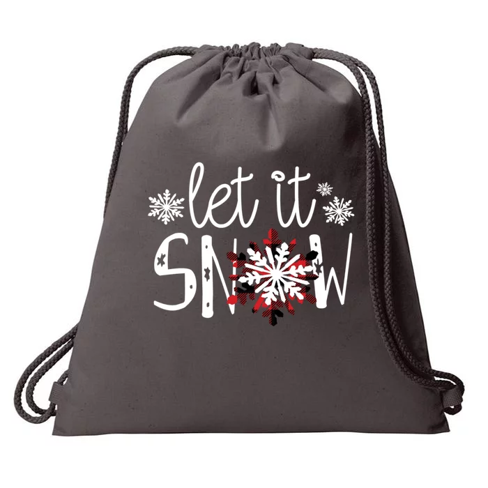 Let It Snow Cute Christmas Winter Buffalo Plaid Snowflake Gift Drawstring Bag