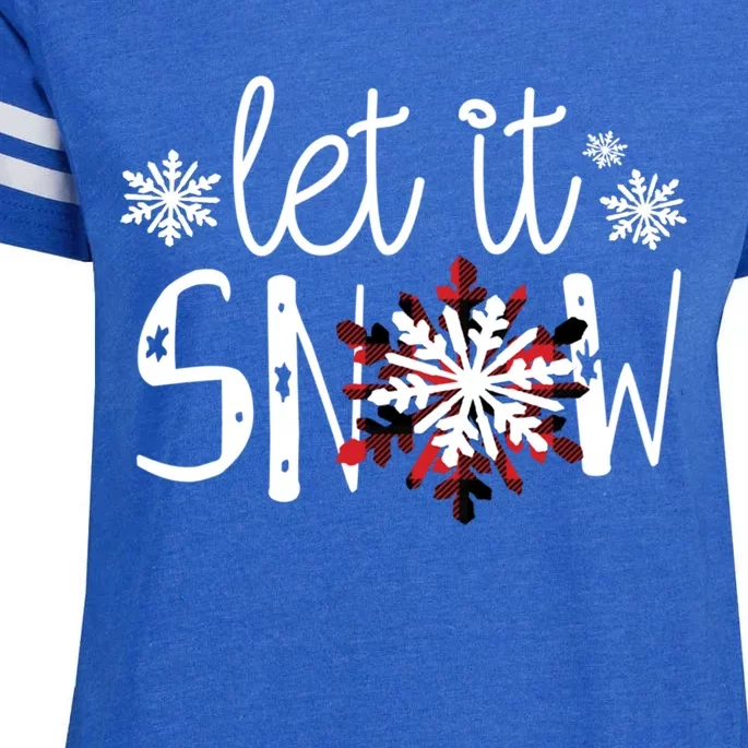 Let It Snow Cute Christmas Winter Buffalo Plaid Snowflake Gift Enza Ladies Jersey Football T-Shirt