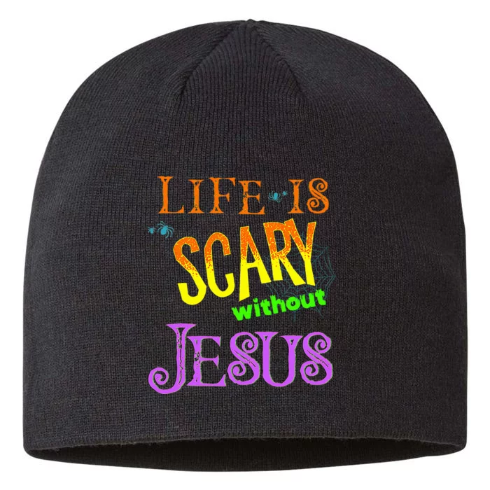 Life Is Scary Without Jesus Autumn Halloween Christian 8 1/2in Sustainable Knit Beanie