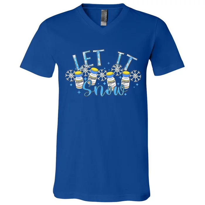 Let It Snow Propofol Christmas Nurse Winter Crna Anesthesia Cool Gift V-Neck T-Shirt