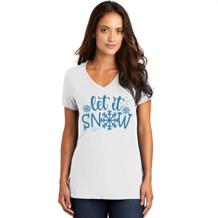 Let It Snow Cute Cozy Women's V-Neck T-Shirt