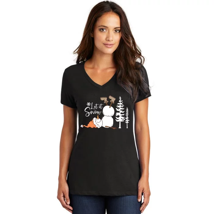 Let It Snow Christmas Snowman Women's V-Neck T-Shirt