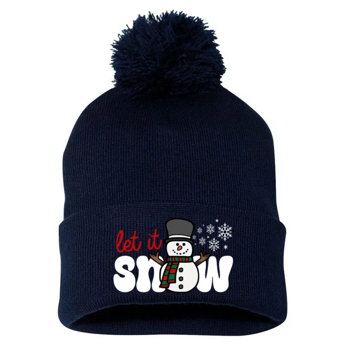 Let It Snow Christmas Holiday Cute Pom Pom 12in Knit Beanie