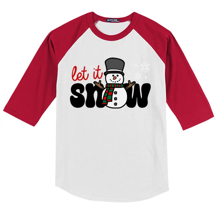 Let It Snow Christmas Holiday Cute Kids Colorblock Raglan Jersey