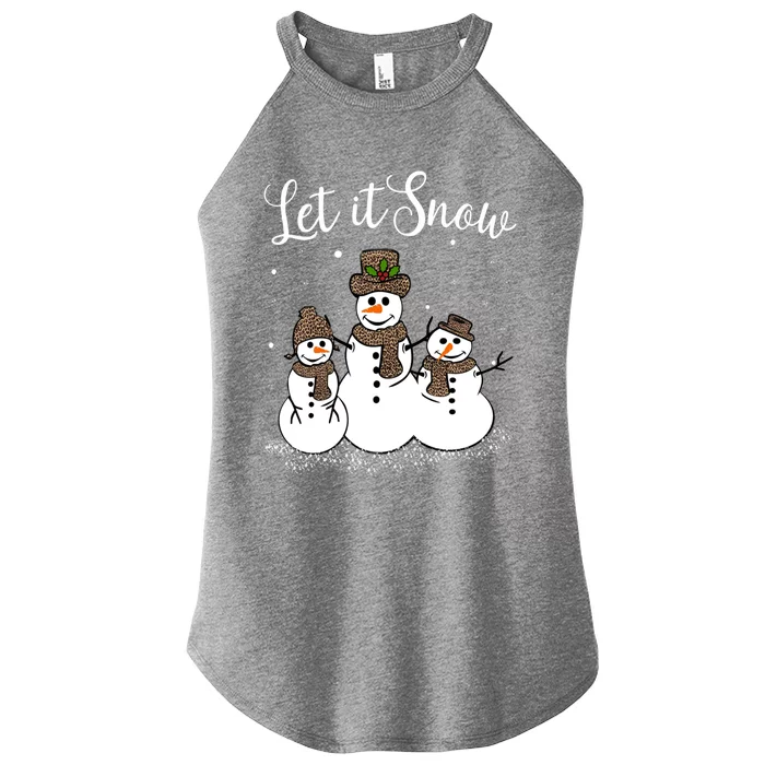 Let It Snow Happy Snow Leopard Print Hats Snow Great Gift Women’s Perfect Tri Rocker Tank