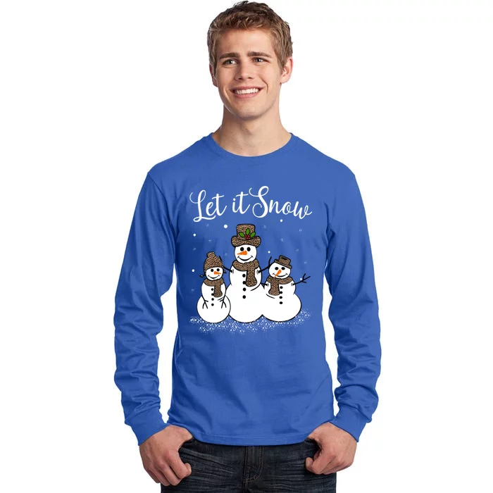 Let It Snow Happy Snow Leopard Print Hats Snow Gift Tall Long Sleeve T-Shirt