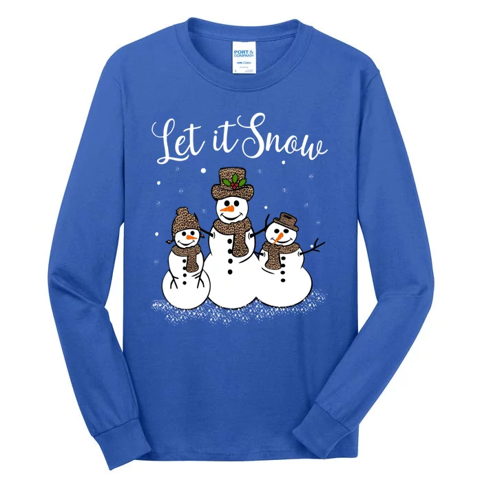 Let It Snow Happy Snow Leopard Print Hats Snow Gift Tall Long Sleeve T-Shirt