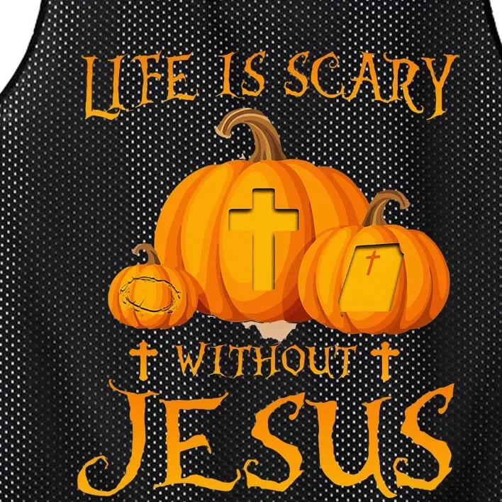 Life Is Scary Without Jesus Halloween Pumpkin Christian Mesh Reversible Basketball Jersey Tank