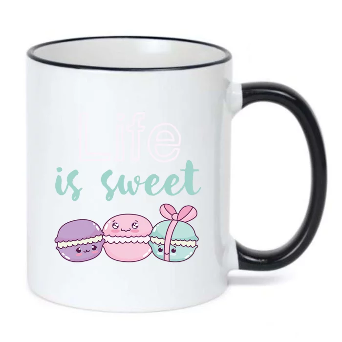 Life Is Sweet Cute And Funny Macaroon French Dessert Gift Black Color Changing Mug