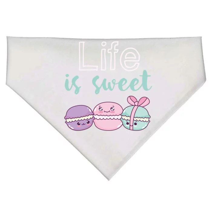 Life Is Sweet Cute And Funny Macaroon French Dessert Gift USA-Made Doggie Bandana