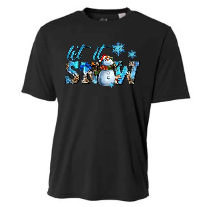 Let It Snow Winter Snow Christmas Holiday Leopard Print Cute Gift Cooling Performance Crew T-Shirt