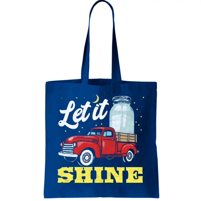 Let It Shine! Vintage Truck Stars Moon And Moonshine Jar Funny Gift Tote Bag