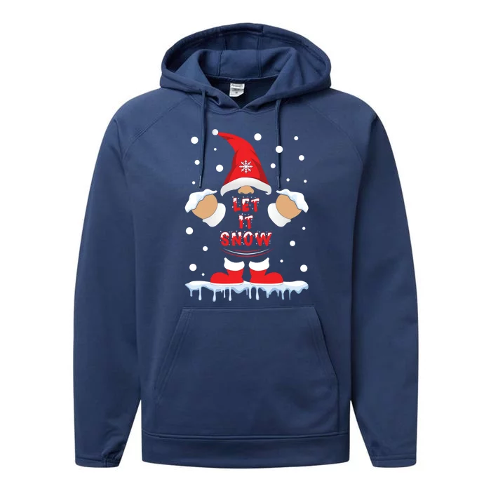 Let It Snow Cute Christmas Gnome Snowflake Print Xmas Gift Performance Fleece Hoodie