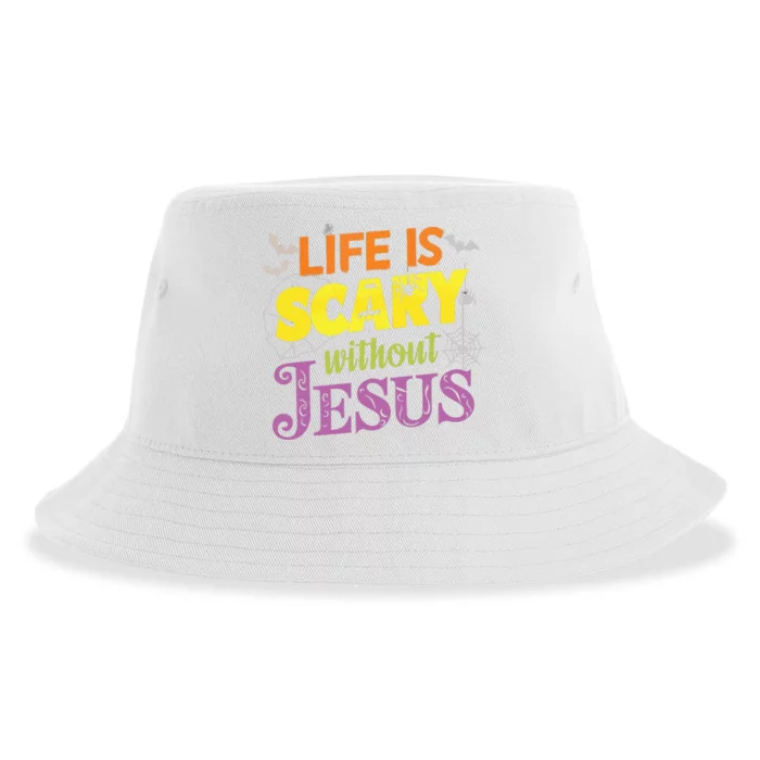 Life Is Scary Without Jesus Christian Faith Halloween Sustainable Bucket Hat