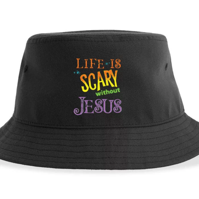 Life Is Scary Without Jesus Christian Halloween Costume Sustainable Bucket Hat