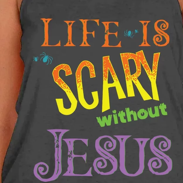 Life Is Scary Without Jesus Christian Halloween Costume Women's Knotted Racerback Tank