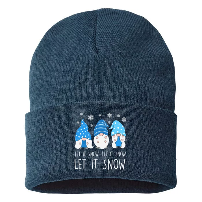 Let It Snow Gnomes Winter Holiday Cute Sustainable Knit Beanie