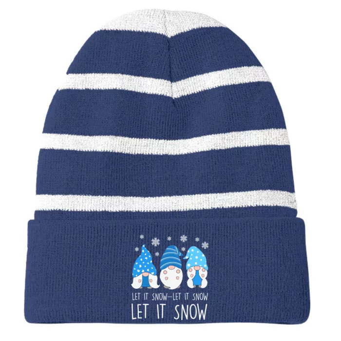 Let It Snow Gnomes Winter Holiday Cute Striped Beanie with Solid Band