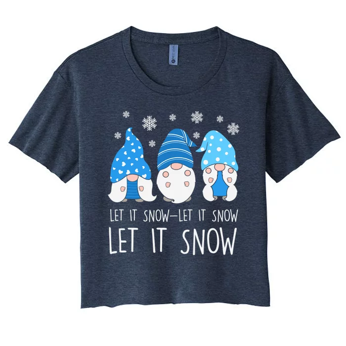 Let It Snow Gnomes Winter Holiday Cute Women's Crop Top Tee