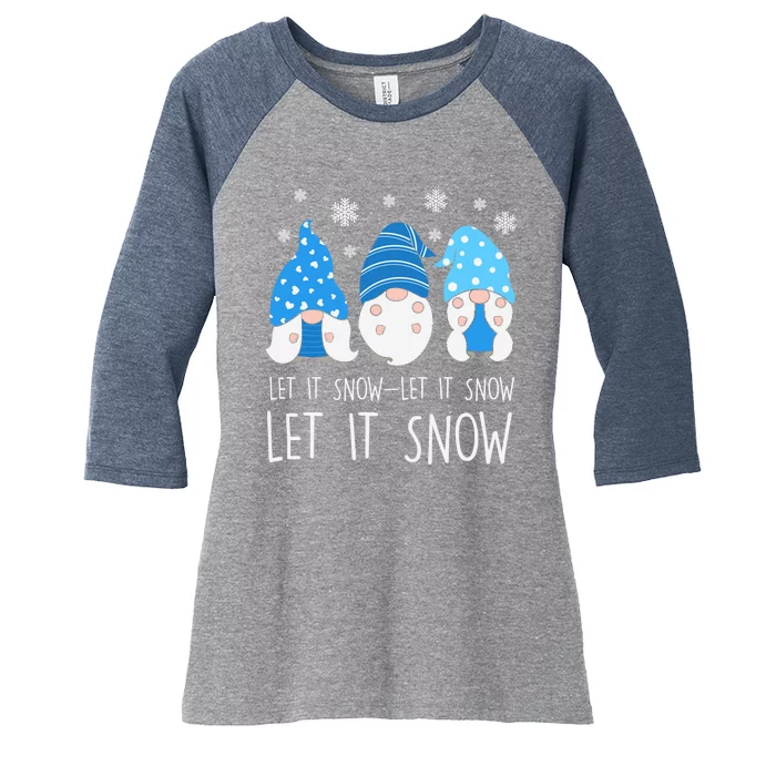 Let It Snow Gnomes Winter Holiday Cute Women's Tri-Blend 3/4-Sleeve Raglan Shirt