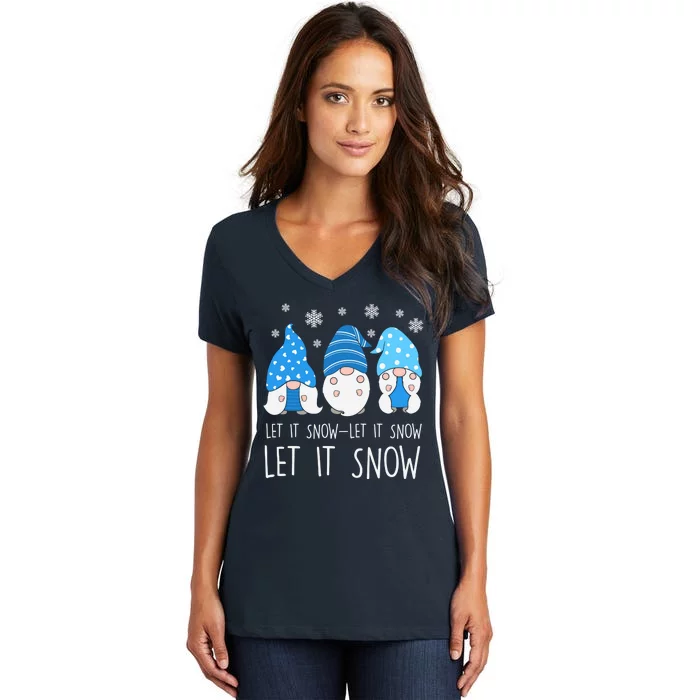 Let It Snow Gnomes Winter Holiday Cute Women's V-Neck T-Shirt