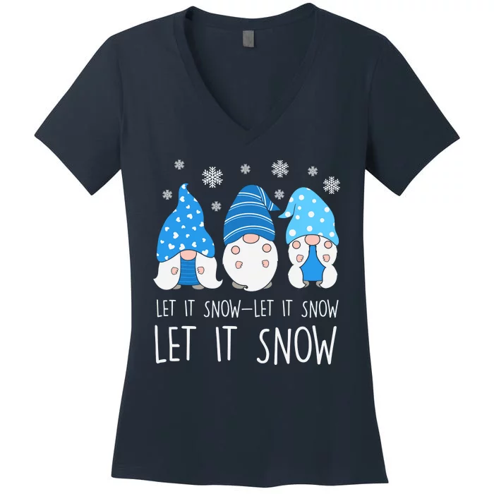 Let It Snow Gnomes Winter Holiday Cute Women's V-Neck T-Shirt