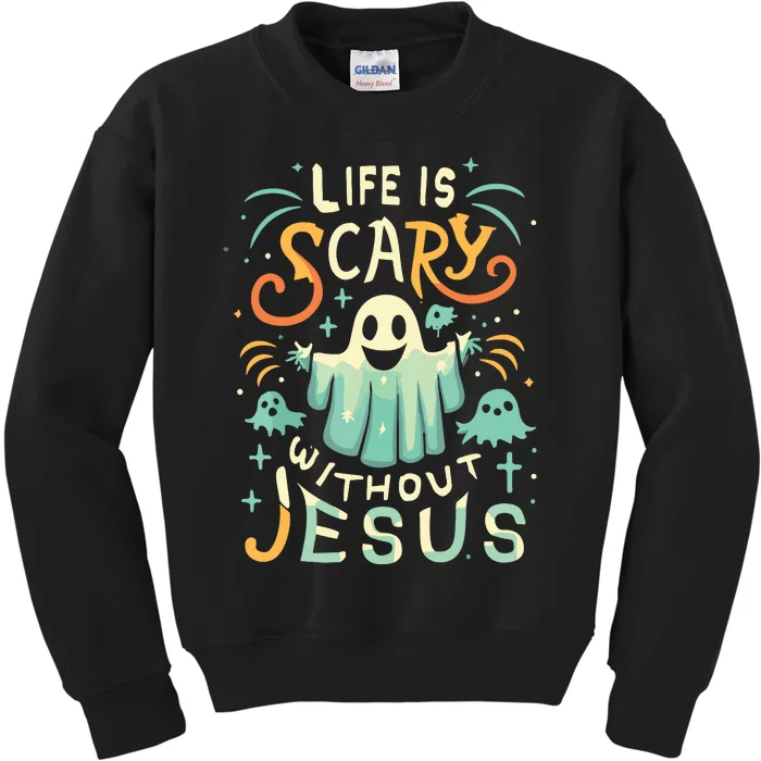 Life Is Scary Without Jesus Christian Halloween Funny Kids Sweatshirt