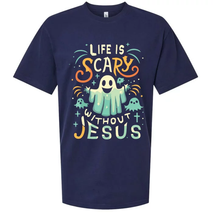 Life Is Scary Without Jesus Christian Halloween Funny Sueded Cloud Jersey T-Shirt