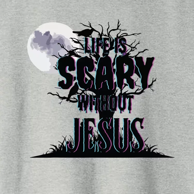 Life Is Scary Without Jesus Christian Halloween Religious Women's Crop Top Tee