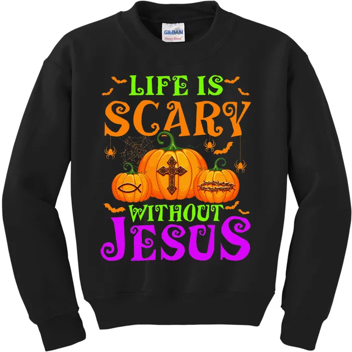 Life Is Scary Without Jesus Christian Halloween Kids Sweatshirt